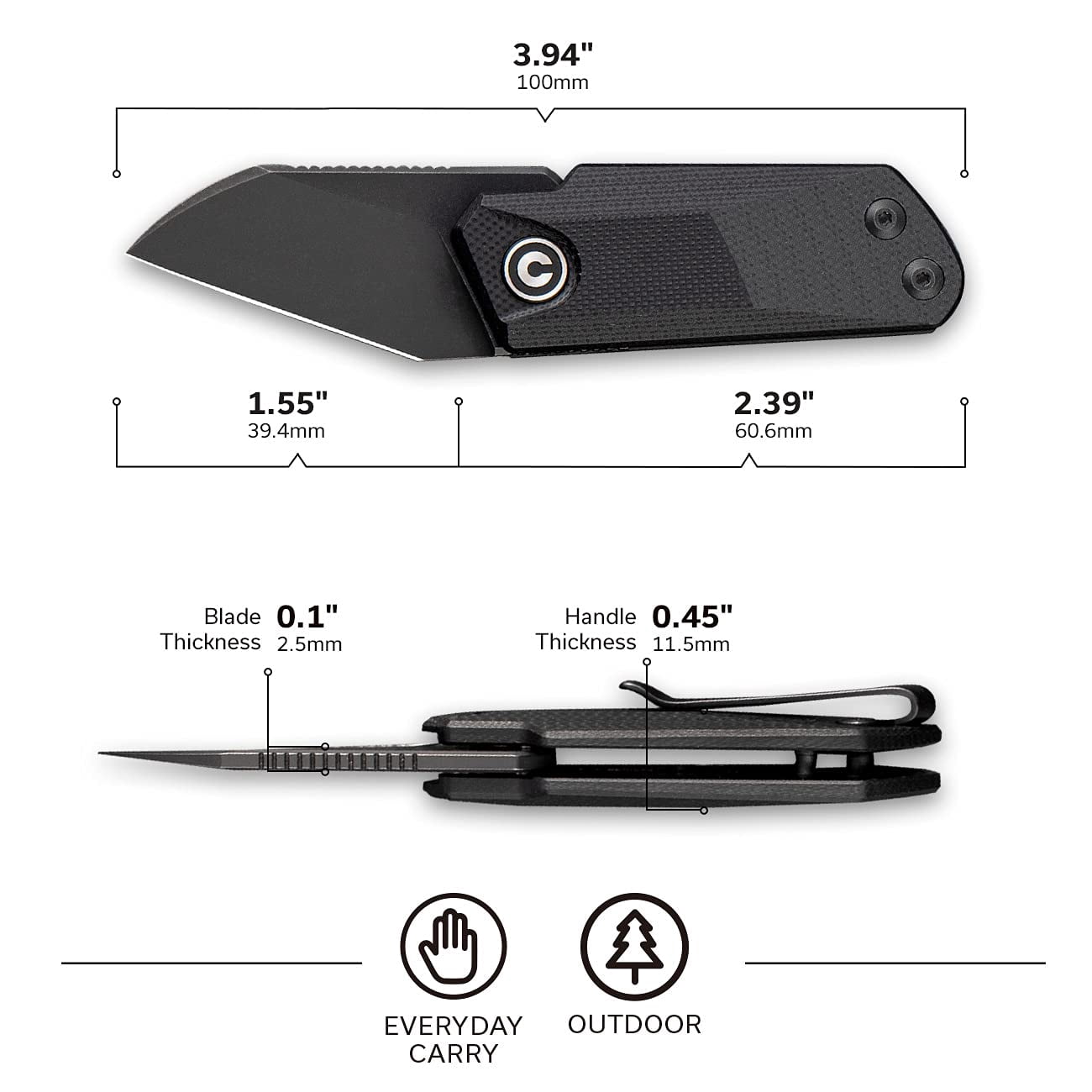 CIVIVI Ki-V Front Flipper Pocket Knife, Double Detent Slip Joint Small Folding Knife with Deep Carry Pocket Clip For Easy EDC C2108B (Black)