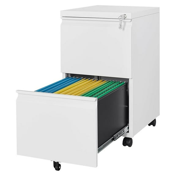 WDZS 2 Drawer Mobile File Cabinet with Lock,Under Desk Metal Filing Cabinets for Home Office Organizer Letters/Legal/A4(White-Requires Installation)