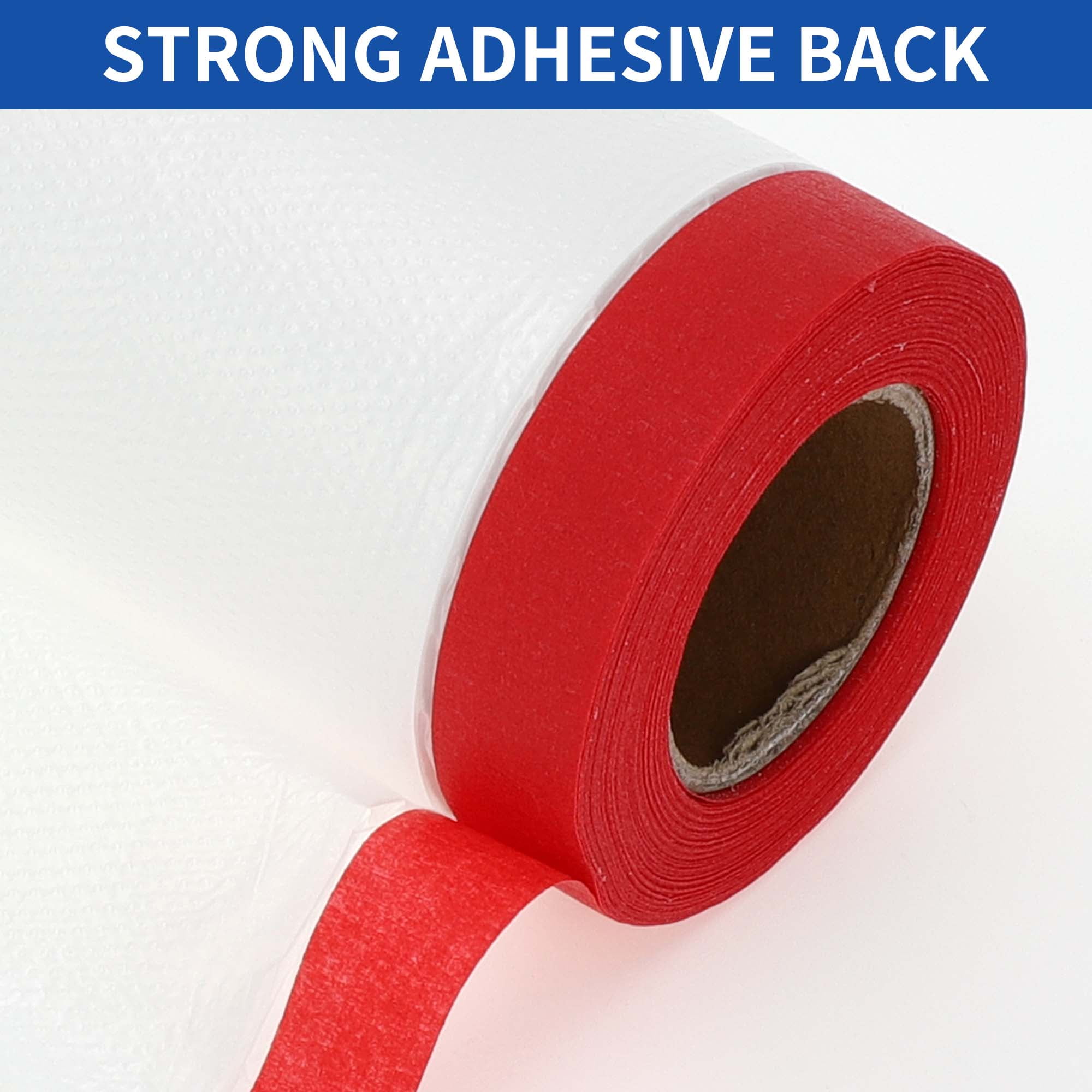 Unique Bargains Masking Paper with Tape 2000x150cm/65.62ftx59.06" 3 Pcs Pre-Taped Paper Film Kit White Red PE Film Paper