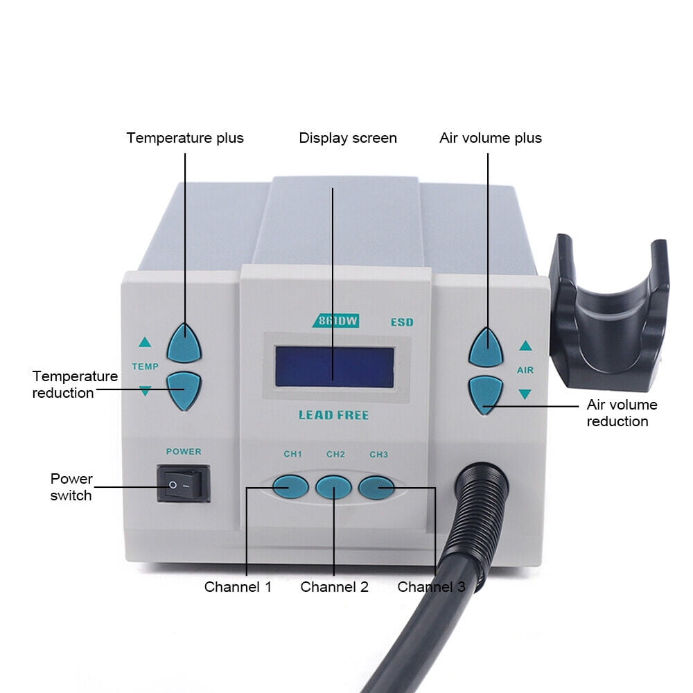 861DW 1000W Grey Soldering Hot Air Heat Gun Hot Air Rework Station Digital Display for Universities