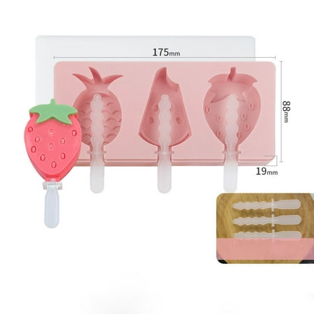 

Alueeu 3 Cell Ice Cream Maker Lolly Mould Tray Kitchen Frozen Ice Cream DIY Mold Ice Cream Silicone Mould 3 Fruits Series
