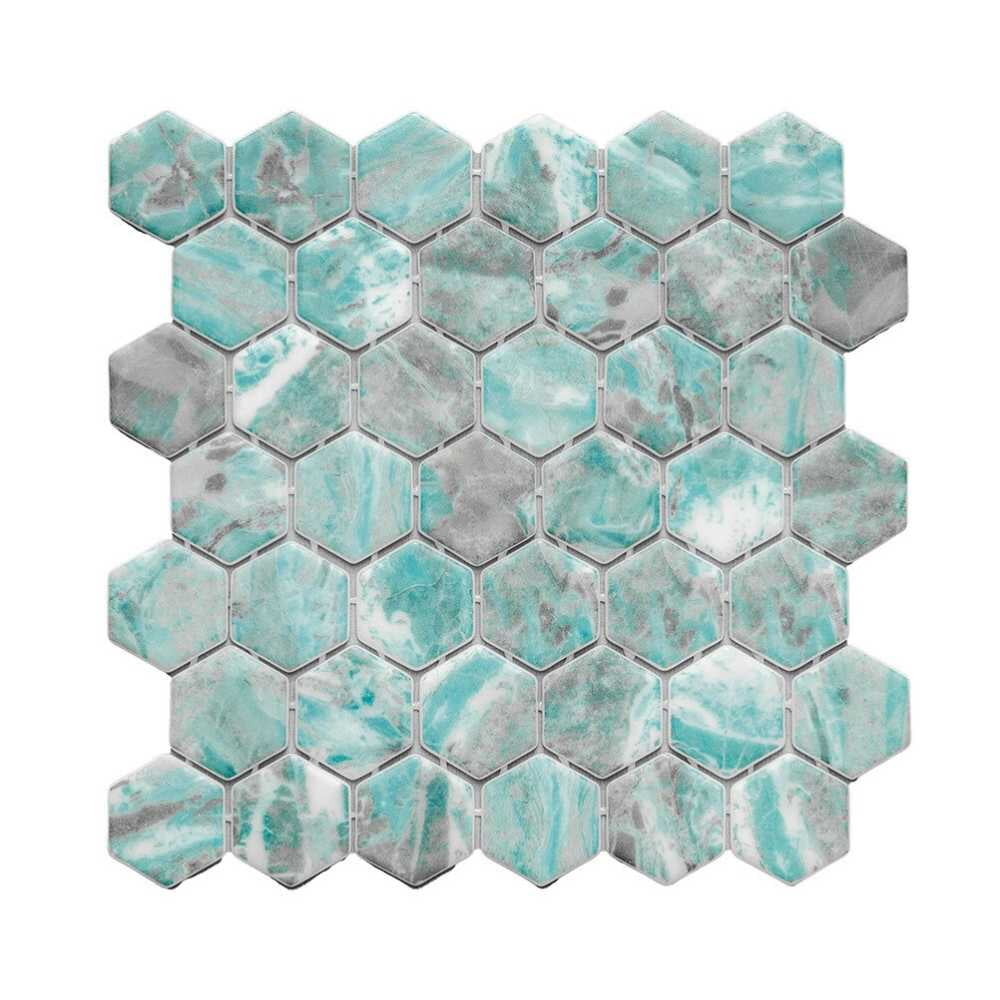 The Tile Life Eterna Hex 2" x 2" Beryl Glass Mosaic Floor and Wall Tile 1 Sheet