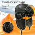 thumbnail image 5 of Unisex Winter Leather Trapper Hat Faux Fur,Windproof Pilot Cap Ushanka Russian Hats for Men Women, 5 of 9