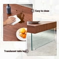 thumbnail image 4 of LUFTUT 31.5*31.5" Modern Glass Coffee Table,Natural Style Rectangle MDF Coffee Table with Tempered Glass Legs , Elegant Center Table for Living Room(Walnut), 4 of 9