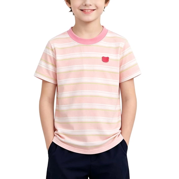 Qabnzmfo Toddlers Kids Striped T Shirt Boys Girls Cotton Tees Casual Short Sleeve Crew Neck Tee Shirts,Sizes 3M-11 Years