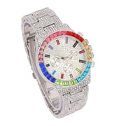 Mens Big Rocks with Rainbow Multicolor Rhinestone Bezel Fully Iced Out Colorful Dial Watch - ST10327 RN Single (ST10401 SLV Rainbow)