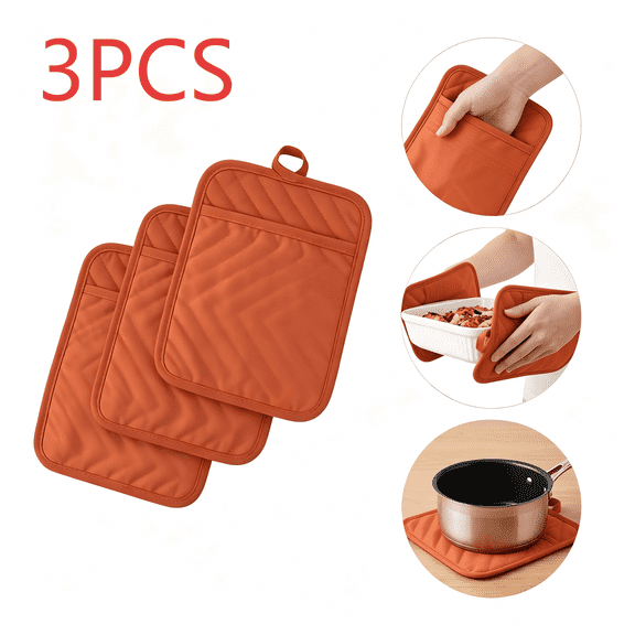 Damkogic 3Pcs Heat Resistant Pot Holders with Pocket – Cotton Hot Pads for Kitchen Counter & Table, Durable Potholders for Kitchens, Heavy Duty Oven Mitts Alternative