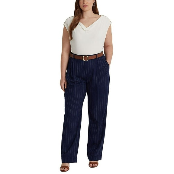 Lauren Ralph Lauren Women's Plus Jersey Cowl Neck Top (1X, Winter Cream)