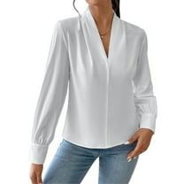 Womens Tops Trendy 2025 Long Sleeve Shirts Blouses Dressy Casual Spring Summer Business Outfits White XL