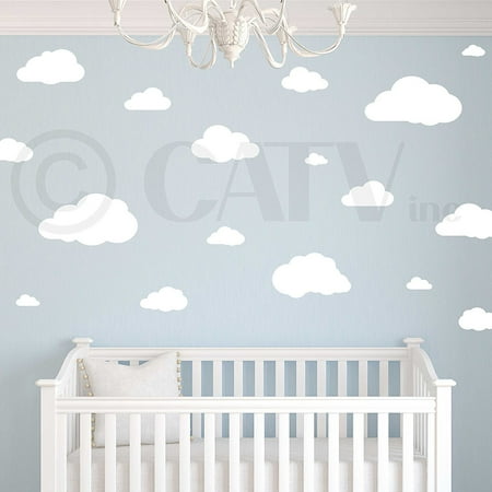 - Clouds set of 21 Wall Pattern Self Adhesive Decal Stickers (Graphitex Self Adhesive Fabric Material, White)