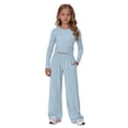 thumbnail image 4 of UACY Girl's 2 Piece Matching Lounge Set Long Sleeve Side Ruching Top Wide Leg Drawstring Pants Set with Pockets, 4 of 9