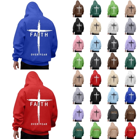 Jesus Hoodie Mens Cross Letter Print Soft Hooded Sweatshirt Long Sleeve Casual Streetwear Loose Fit Men Hoodies