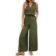 thumbnail image 2 of ClodeEU Women's V Neck Sleeveless Wide Leg Jumpsuit with Drawstring Waist and Pockets ,Solid Color Casual Long Romper Green,Womens Plus S, 2 of 8