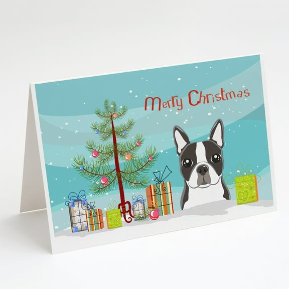 Caroline's Treasures Boston Terrier Christmas Greeting Cards with Envelopes, 5" x 7" (8 Count)
