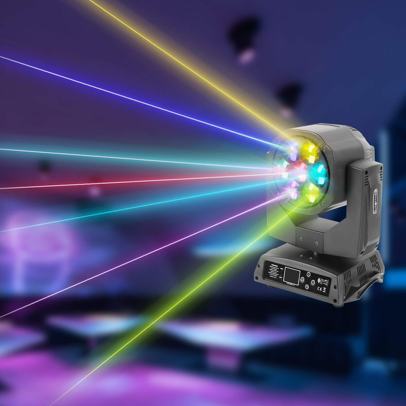 150W Moving Head Stage Light, RGBW 7 LED DJ Stage Uplight with Zoom for Entertainment Venues AC 90V-240V