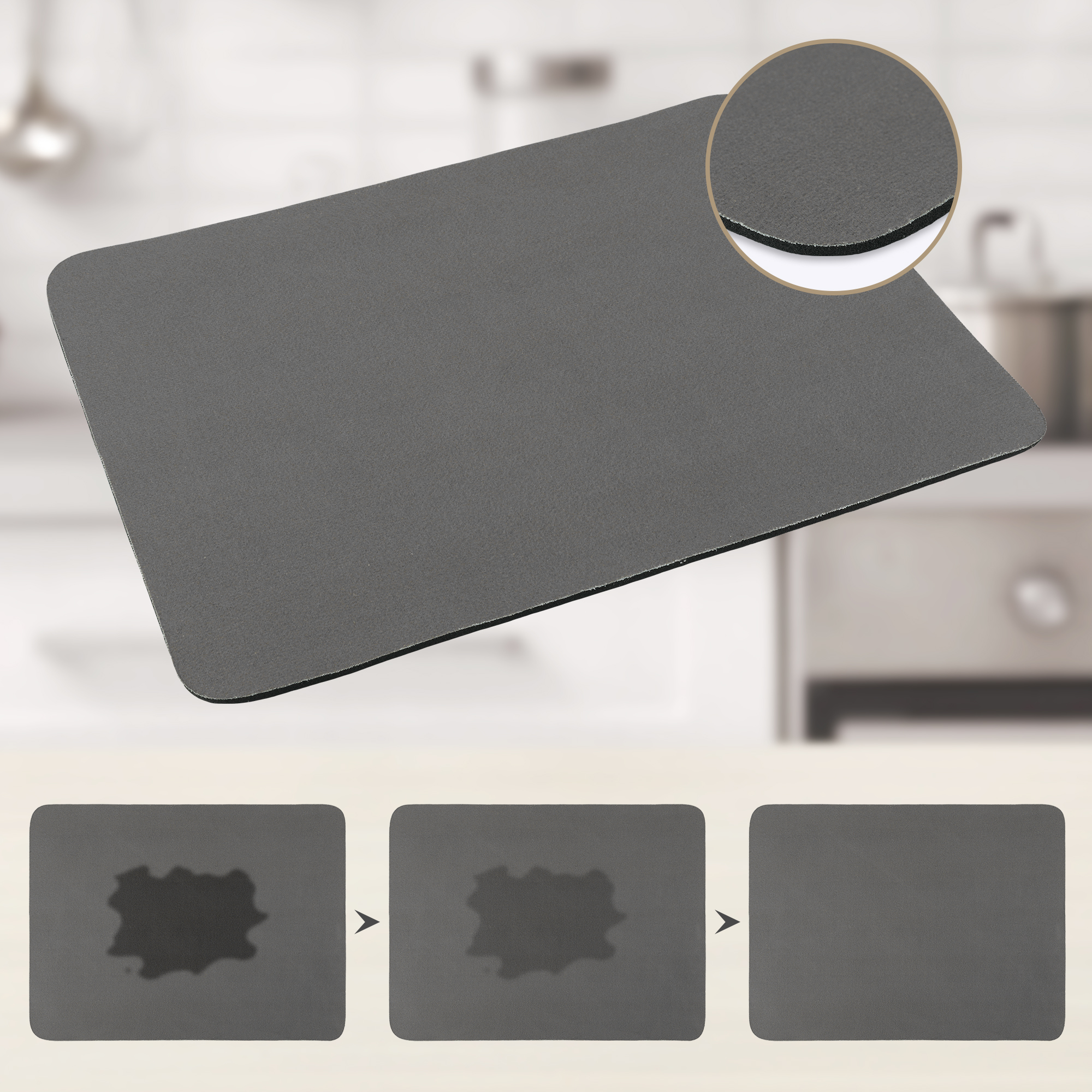 Unique Bargains Highly Absorbent Dish Drying Mat for Kitchen Gray 15.7*11.8 inch