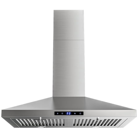 FIREGAS Range Hood 30 Inch Stainless Steel Wall Mount Kitchen Hood with 3 Speed Exhaust Fan Ducted/Ductless Convertible Touch Control Stove Vent Hood with 5-Layer Aluminium and Charcoal Filters