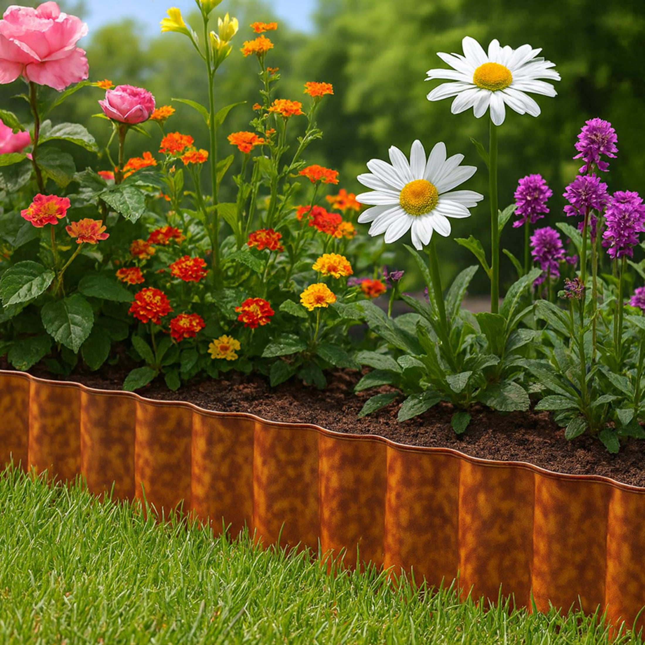 4W Galvanized Steel Garden Edging, 3" x 32.81' Corrugated Landscape Border, Flexible Lawn and Yard Edging Strip for Flower Beds and Tree Rings, Rust