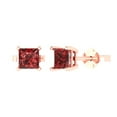 thumbnail image 2 of 1.0 Ct Princess Cut Studs Red Natural Garnet 14K Rose Solid Solid Gold Everyday Dainty Earrings Push Back, 2 of 7