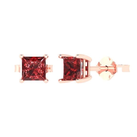 1 ct Push-Back Stud Earrings for Women | 4.5mm Princess Cut Natural Garnet | 18K Rose Gold
