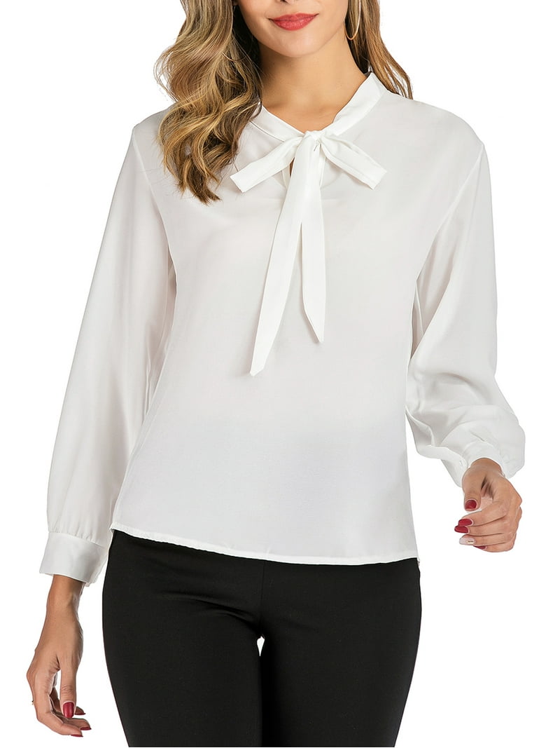 SAYFUT Women's Chiffon Blouse Long Sleeve Shirts Tops Bow