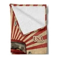 thumbnail image 2 of 1970s Soft Flannel Fleece Blanket, Vintage Style Touristic Vehicle with Stripes Retro Car Greetings from Miami, Cozy Plush for Indoor and Outdoor Use, 60" x 80", Vermilion Cream Blue, by Ambesonne, 2 of 5