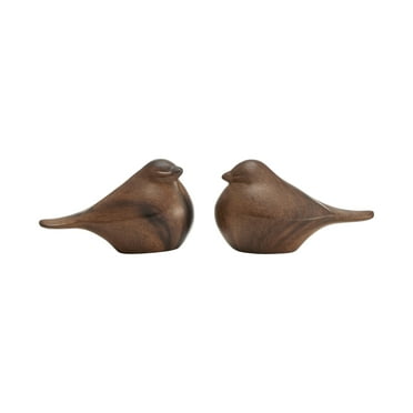 Sanger Set of 2 Modern Abstract Walnut Finish Tabletop Bird Sculpture Figures
