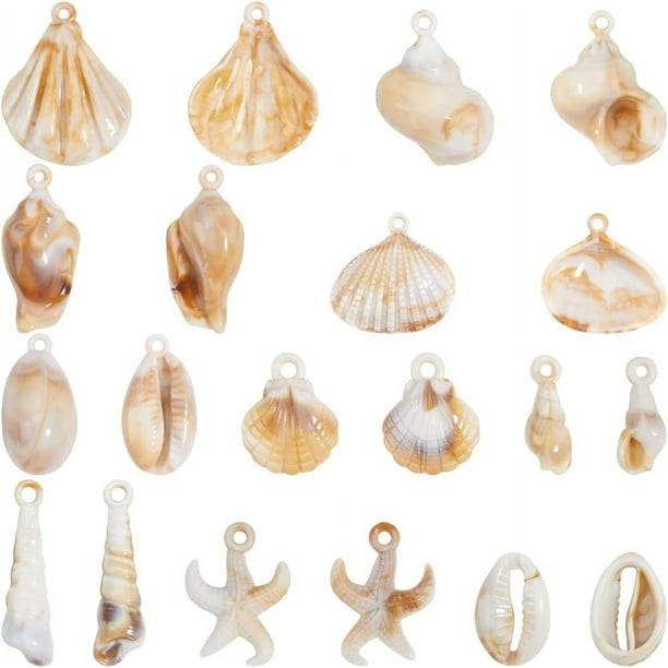 1 caja de 44 dijes de concha marina, dijes de concha marina, colgantes de concha de mar, espiral de acrílico, estrella de mar, cauri, vida marina, océano