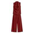 thumbnail image 6 of Women's 2 Piece Lounge Outfits Lapel Collar Cowl Neck Sleeveless Tank Tops and Baggy Wide Leg Pants Lightweight Vacation Outfits Red, 6 of 6
