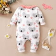 thumbnail image 3 of PatPat Baby Girls Bodysuits Outfits, Infant Clothes 2pcs All Over Cartoon Koala Print White Long-sleeve Ruffle Snap-up Baby Jumpsuit Set, 3 of 6