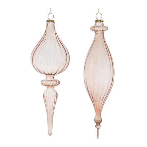 Melrose Ribbed Glass Christmas Drop Finial Ornaments - 9" (230mm) - Orange - 6ct