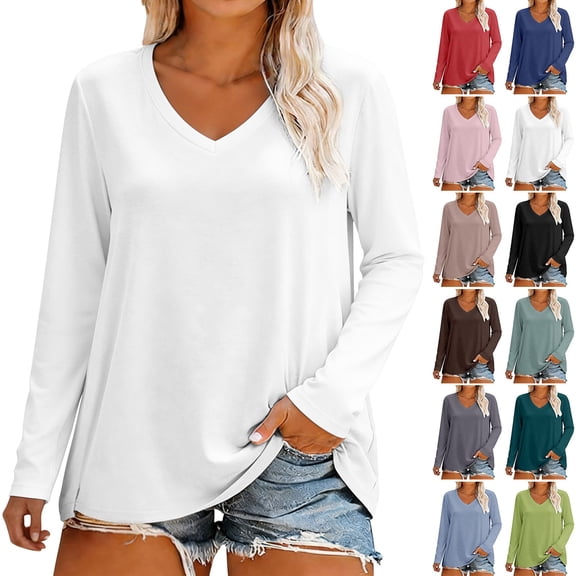 Women's Long Sleeve V Neck T Shirt Soft Comfy Casual Sleep Pajama Top