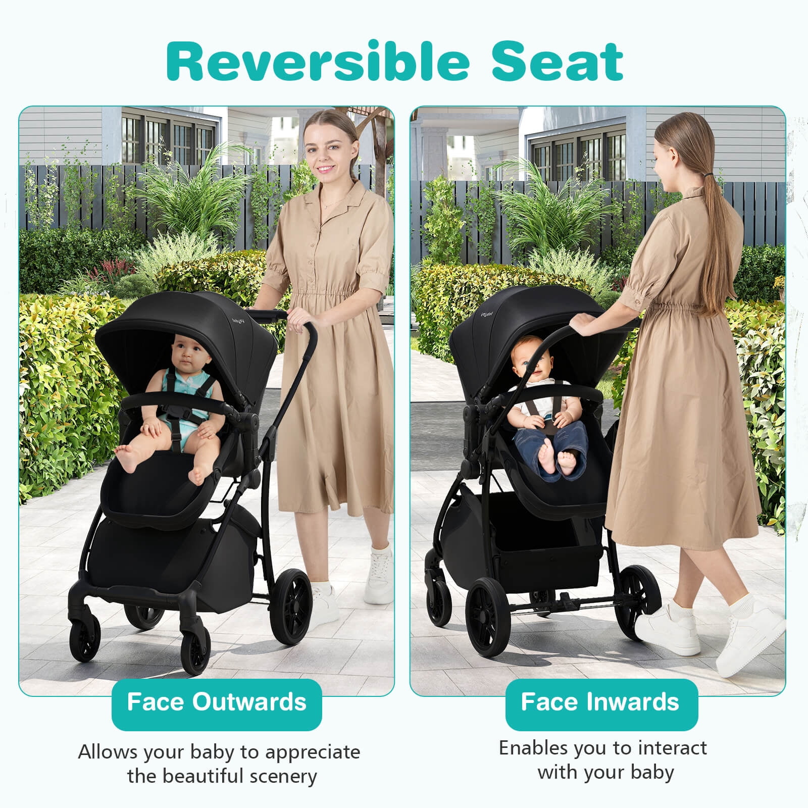 Babyjoy 2 in 1 Baby Stroller Folding High Landscape Pushchair with Bassinet Mode Black