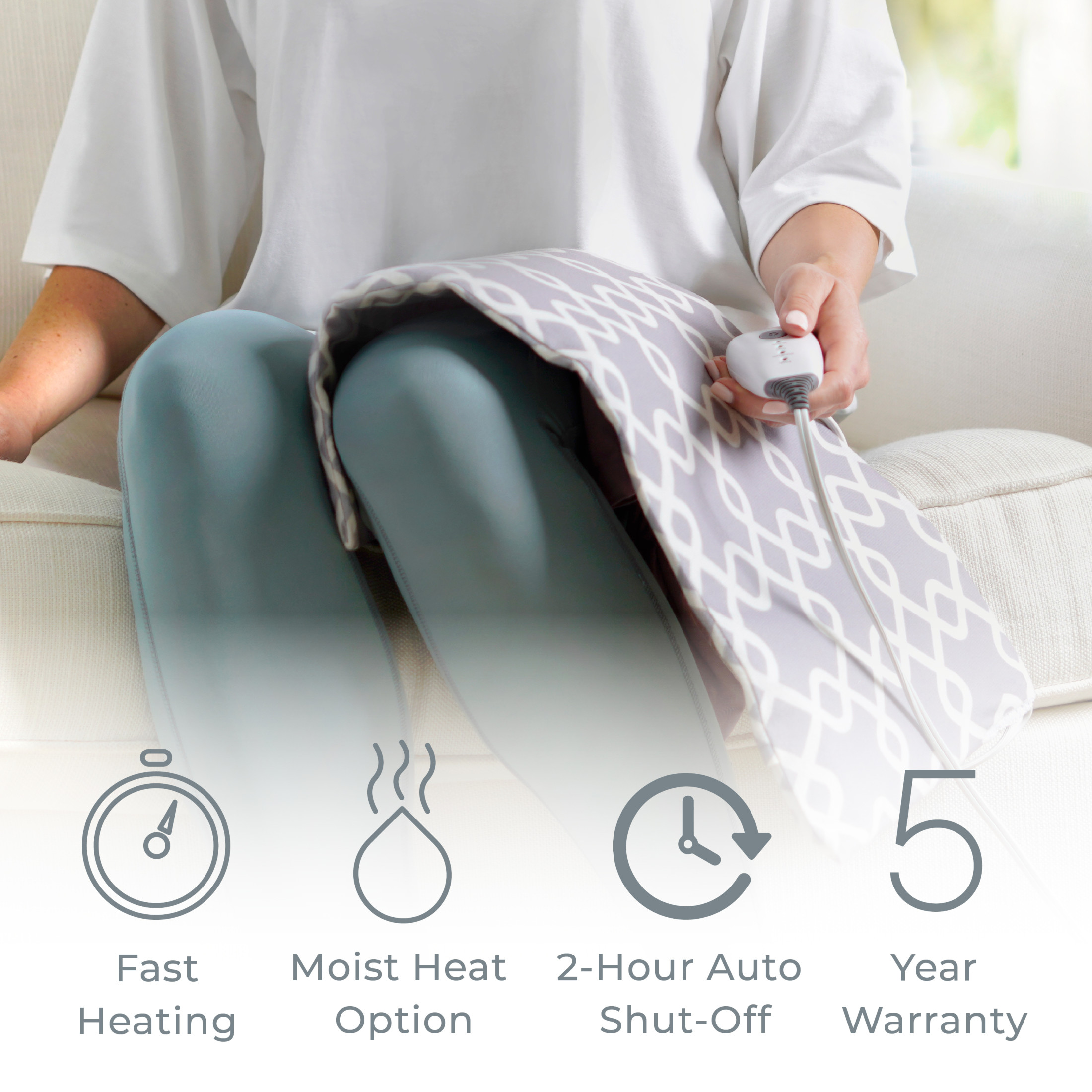Pure Enrichment PurePureRelief Express Designer Series Electric Heating Pad - 12” x 24” Fast-Heating with 4 Heat Settings, Machine-Washable Fabric, & 2-Hour Auto Safety Shut-Off - Gray Trellis