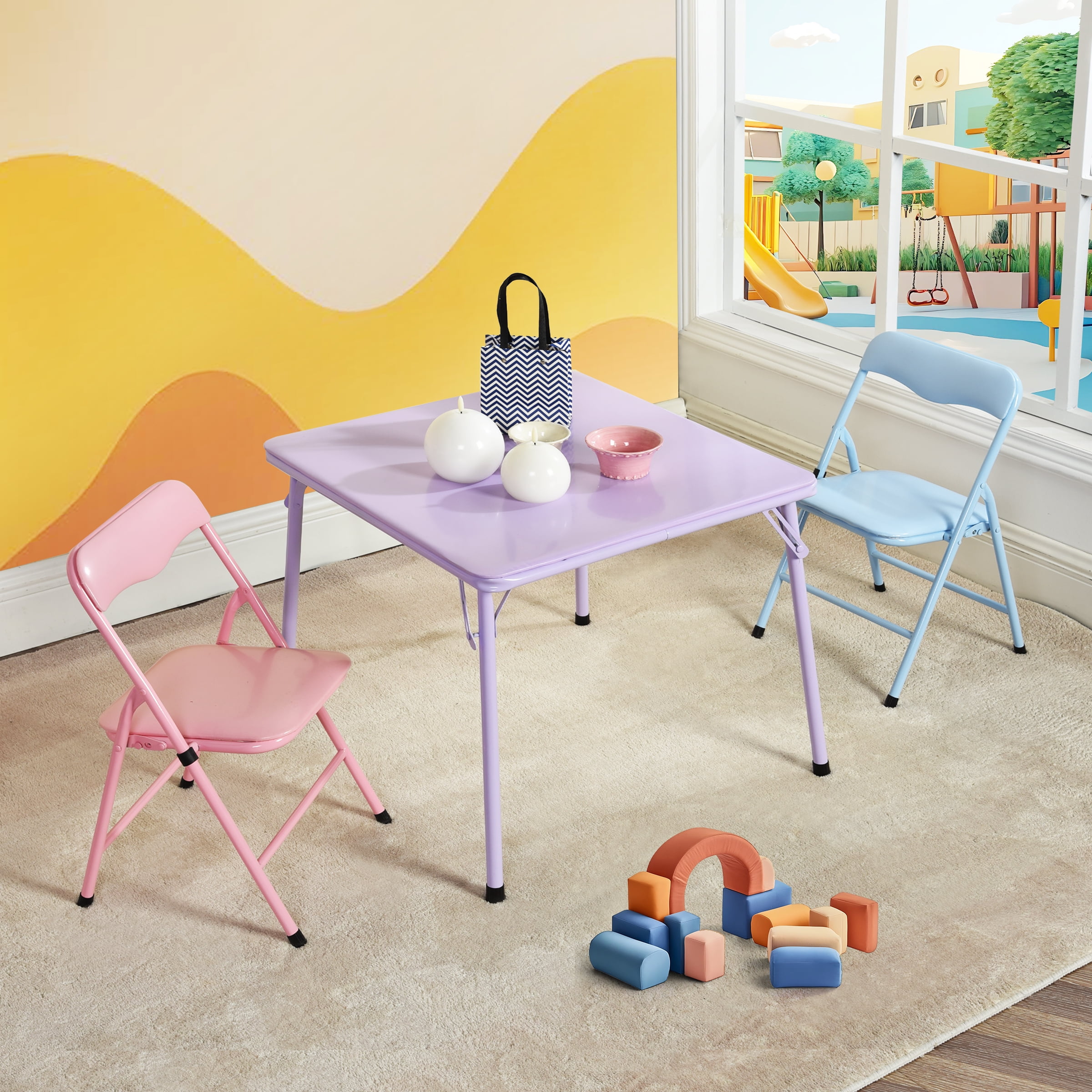 Homy Casa Kids Game Card Table and Chair Set, 5-Piece Toddler Furniture for Playroom & Preschool