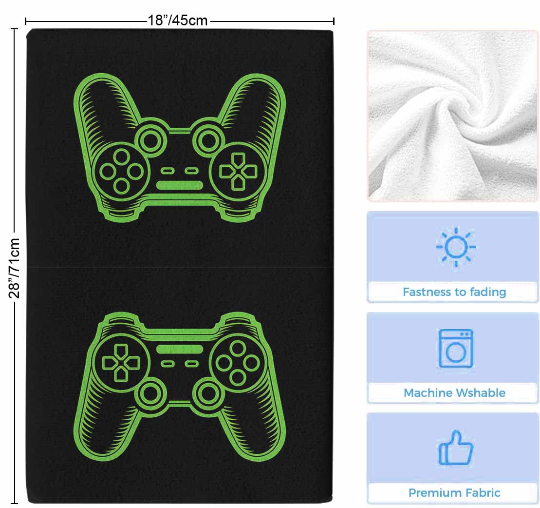 Green Game Controller Kitchen Towels Set of 4, Modern Art Gaming Handheld Black Soft Microfiber Dish Towels, Absorbent Quick-Dry Washable Dishcloths for Kitchen Cleaning, Drying Dishes, 18x28 Inches