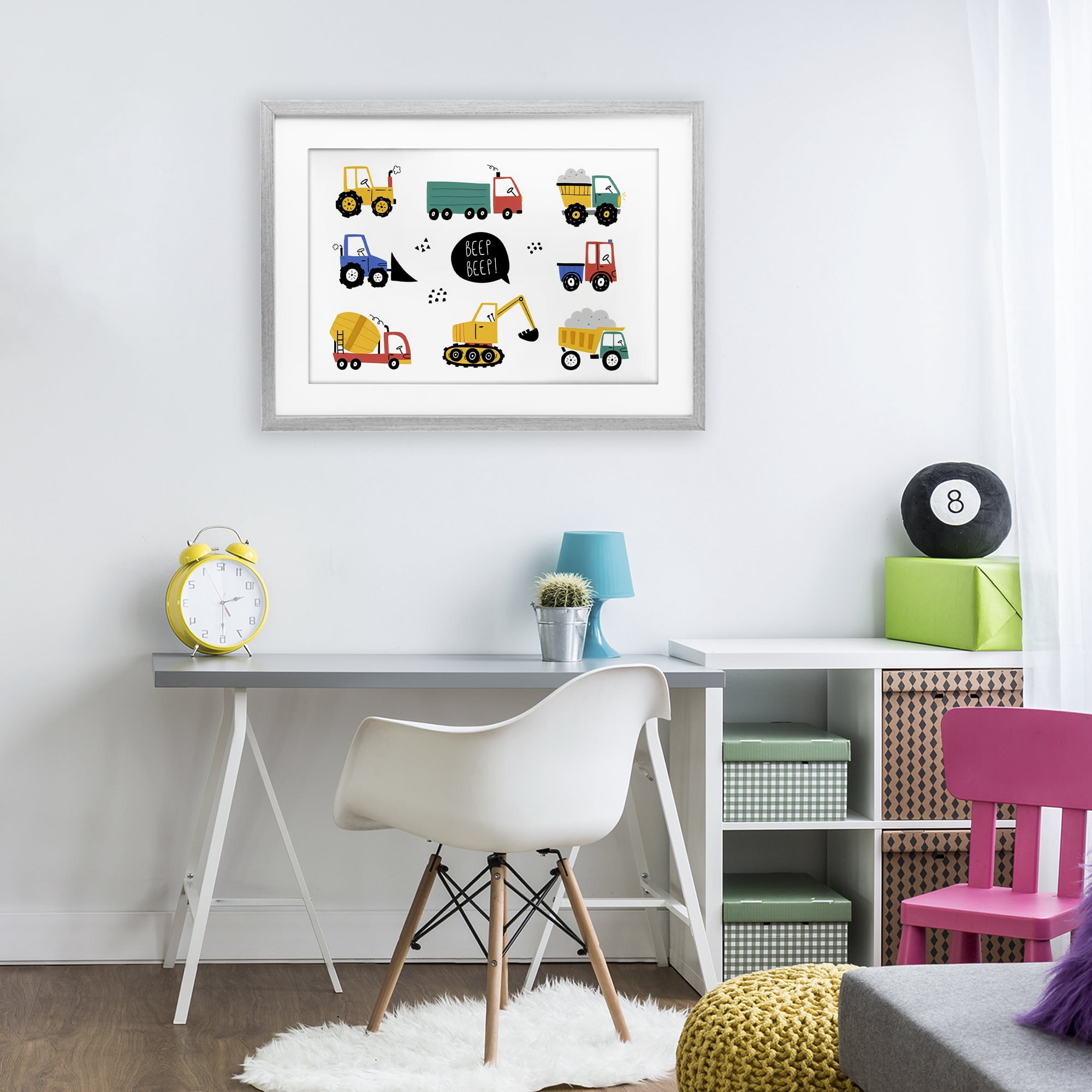Stupell Industries Beep Construction Vehicles Gray Framed Print Under Glass, design by Creative Studio