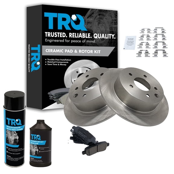 TRQ Rear Ceramic Brake Pad & Rotor Kit w/Fluids for 02-18 Nissan Altima 07-17 BKA15564