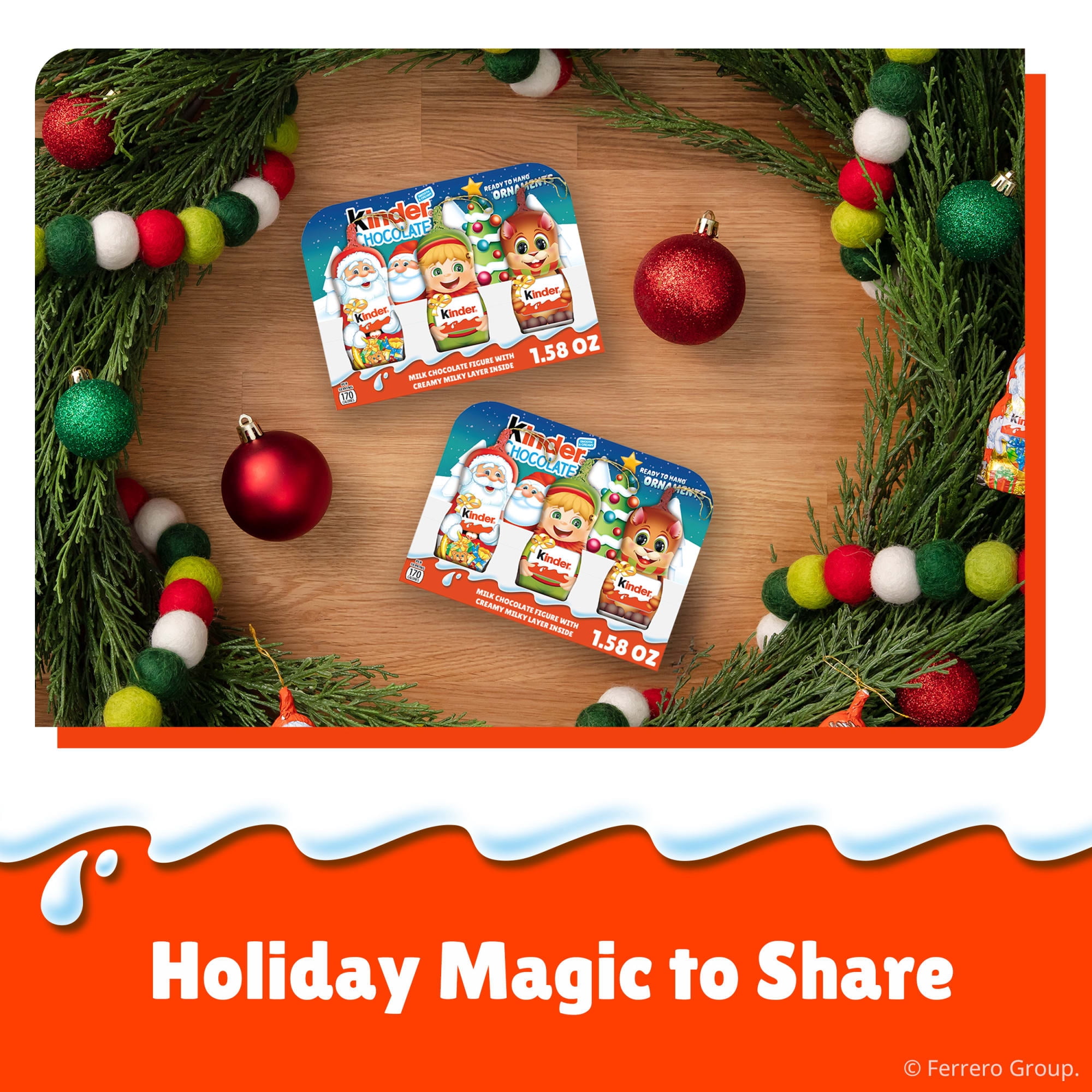 (2 pack) Kinder Chocolate, Hollow Ornament, Creamy Milk Chocolate, Christmas Chocolate Santa, Holiday Gift for All, 3 Count, 1.58 oz