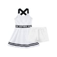 thumbnail image 5 of YUUMIN Girls Tennis Golf Dress Sleeveless Letters Print A-line Dress with Shorts Set for Gym Sport White 6, 5 of 7
