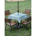 thumbnail image 4 of Outdoor Tablecloths with Umbrella Hole & Zipper, Teal Blue 60x60 Inch Square Tablecloths, Modern Abstract Art Ombre Striped Waterproof Table Cloth, Patio/Pool/Picnic Table Covers, 4 of 8