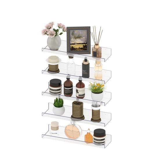 5-Pack Clear Acrylic Floating Wall Shelves