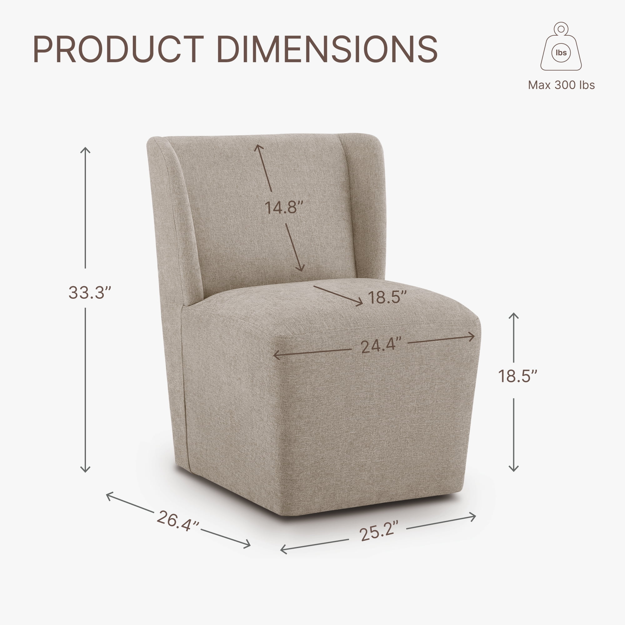 Spruce & Spring Anywhere Upholstered Dining Chair with Hidden Detachable Casters, Stain-Resistant Linen-Look Fabric, Khaki