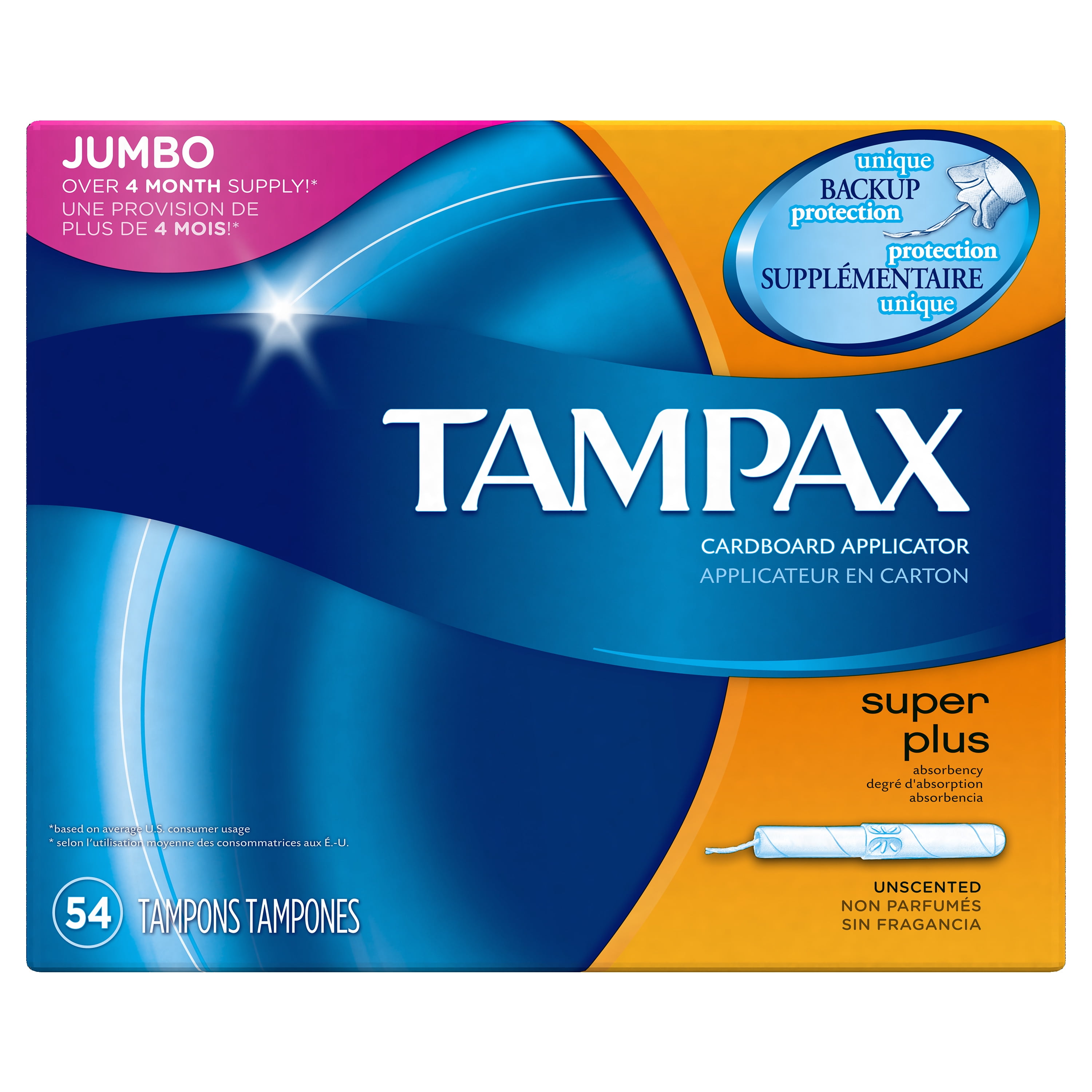 Tampax Cardboard Super Plus Absorbency Tampons, Unscented, 54 Ct