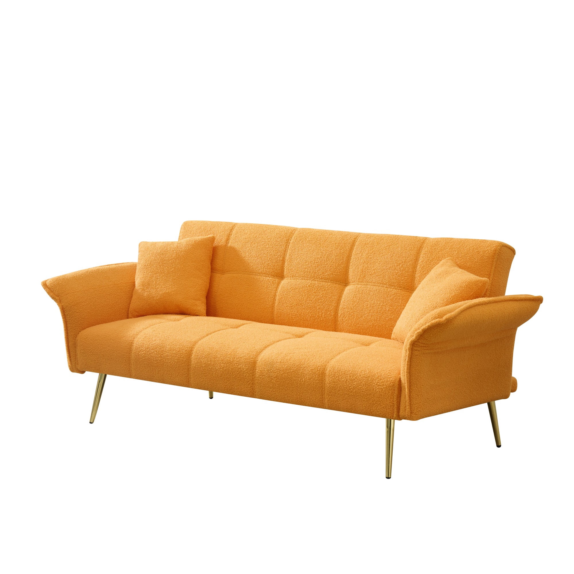 Gewnee Futon Sofa Bed, Convertible Double Sofa Bed with Folding Armrests - Teddy Velvet Fabric & Sturdy Wood Frame for Living Rooms & Small Spaces，Yellow