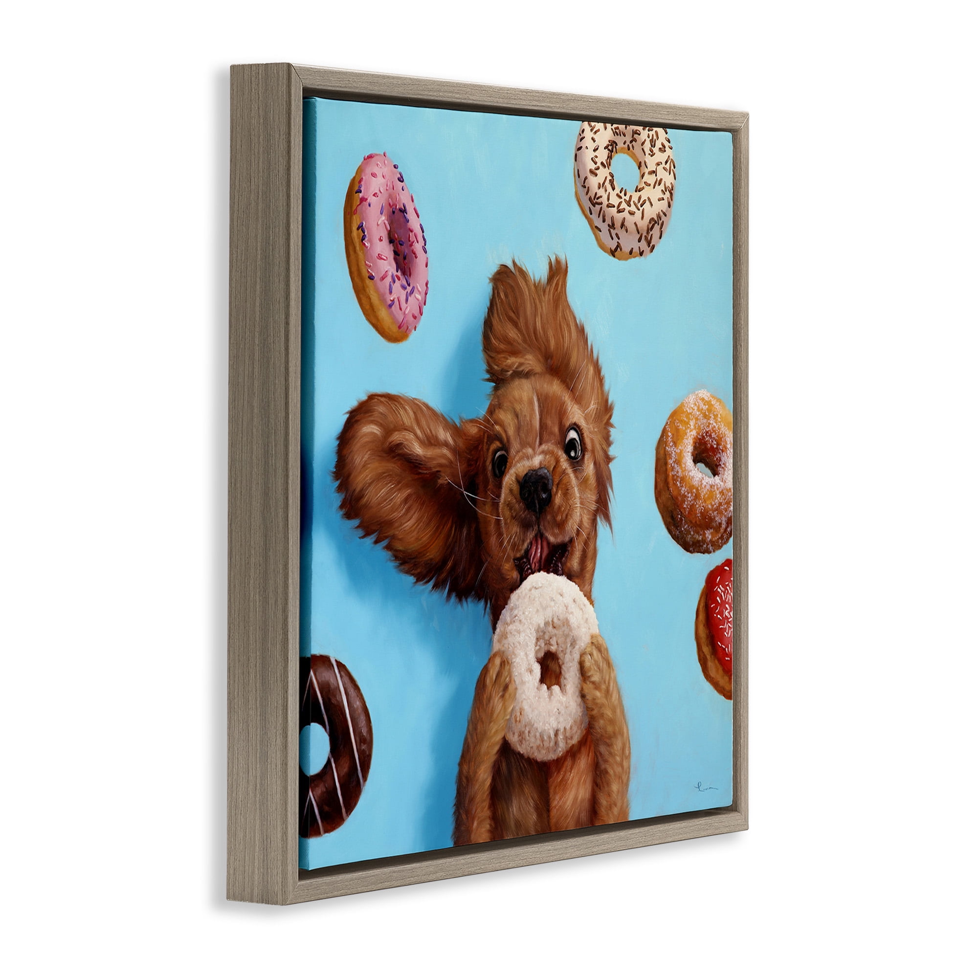 Stupell Industries Funny Dog Licking Donut Animals & Insects Painting Brown Floater Framed Canvas Art Print Wall Art, 25 x 25