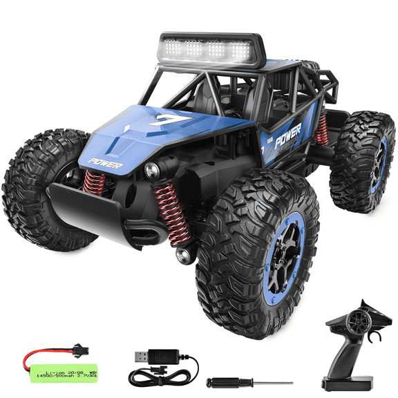YCFUN Remote Control Cars for Kids, 1:20 Scale RC Crawler with LED Lights, Off Road RC Monster Trucks for Kids Boys Girls Ages 3 (Blue)