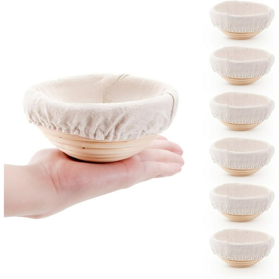 Duslogis 6 Pcs Bread Banneton Proofing Basket Round Dough Sourdough Proofing Basket Rattan Bakery Baking Bread Bowl with Liner Set for Starter Gifts Professional Home Bakers (5 Inch)