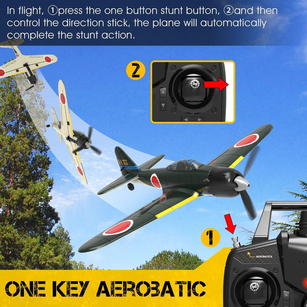 Roofworld RC Airplane Zero Fighter WW2 Warbird Aircraft 4 CH RTF Remote Control Plane with 6-Axis Gyro