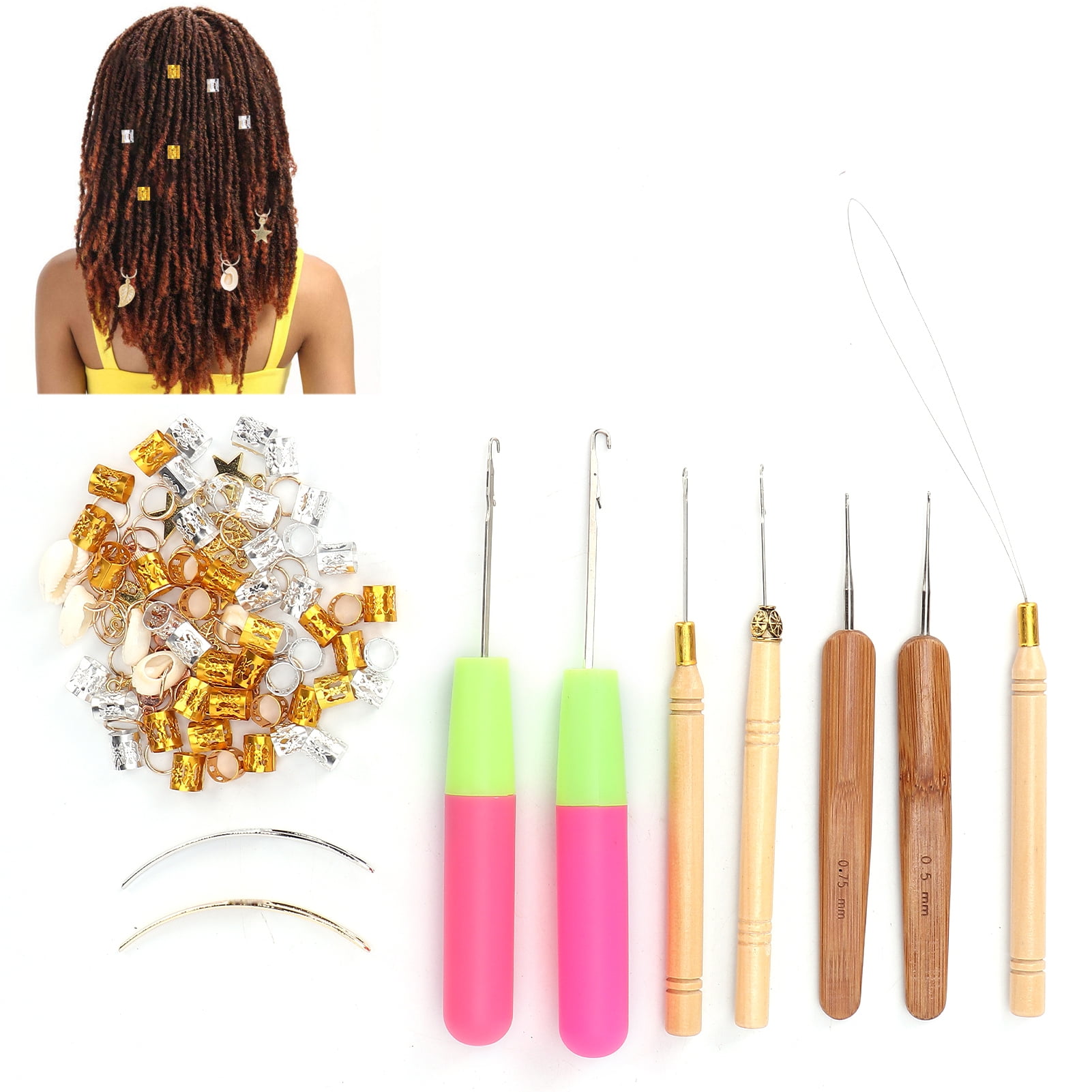 Octpeak Dreadlocks Crochet Hook Set Hook Needle and Hair Beads Decorations for Hair Styling,Latch Hook Dreadlocks Tool